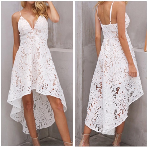 Black Crochet Palm Hi Low Asymmetrical Dress - Picture 3 of 5